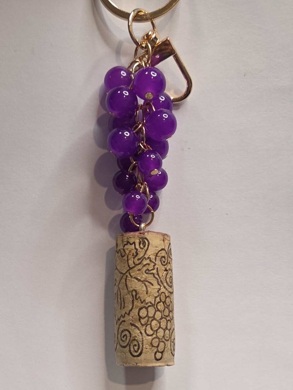 Wine Lovers! Purple Beaded Grapes with a Real Cork - Keychain or Bag Charm!